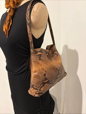 Tan Snake-Print Shoulder Bag